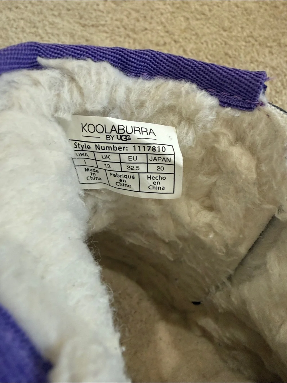 Koolaburra Purple Girls Bow Fleece-Lined Kids Boots